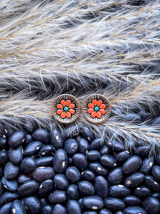 Flourish Flower Stud Fashion Earrings - Copper