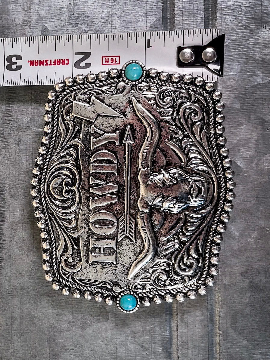 Howdy Fashion Belt Buckle - Silver