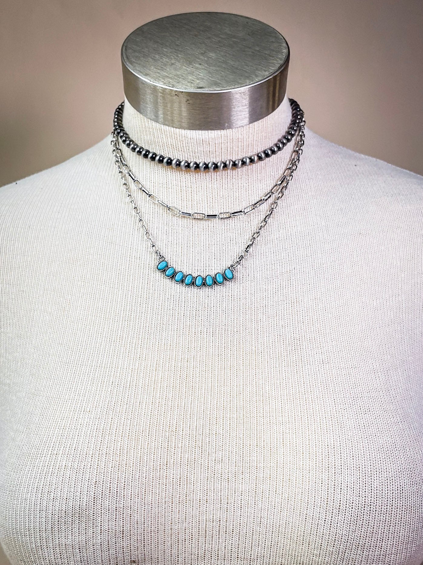 Lenna Navajo Style Pearl Layered Fashion Necklace