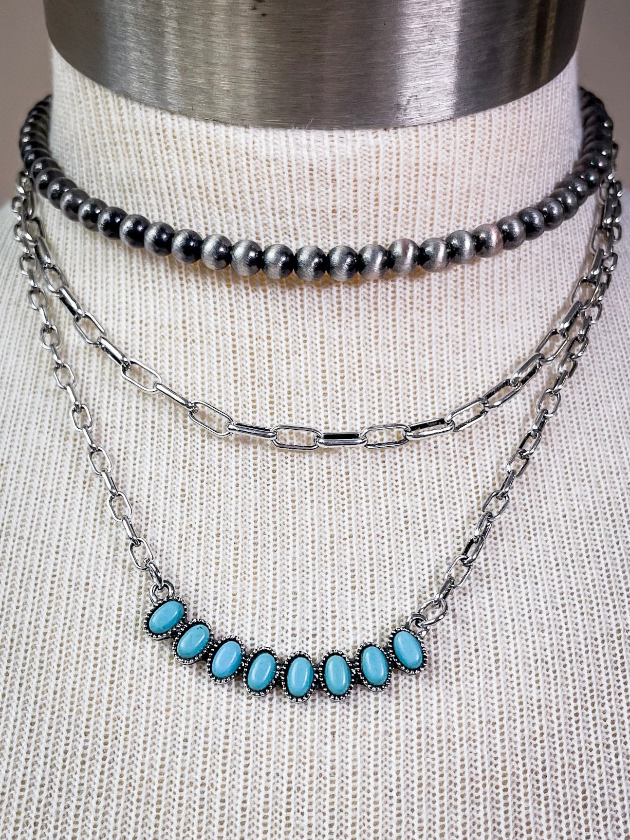 Lenna Navajo Style Pearl Layered Fashion Necklace