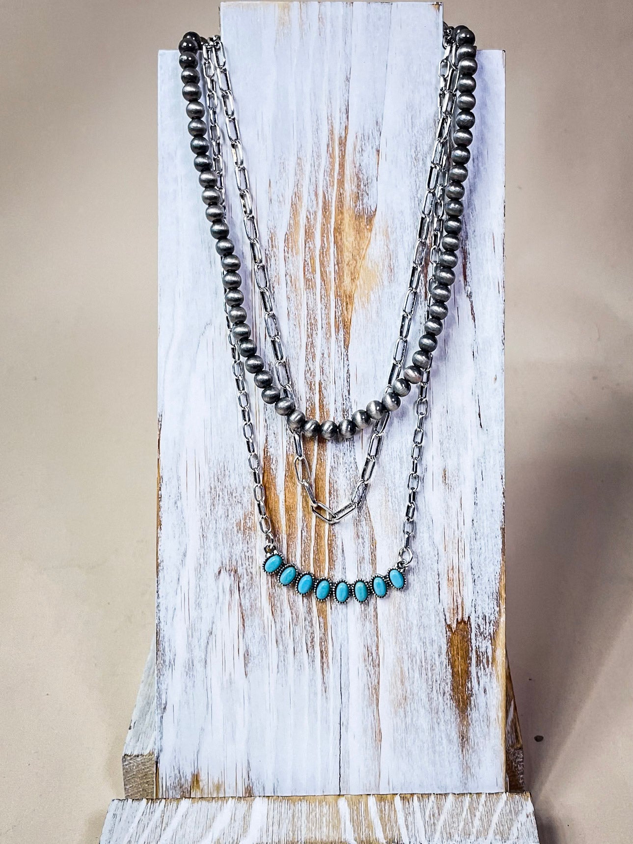 Lenna Navajo Style Pearl Layered Fashion Necklace