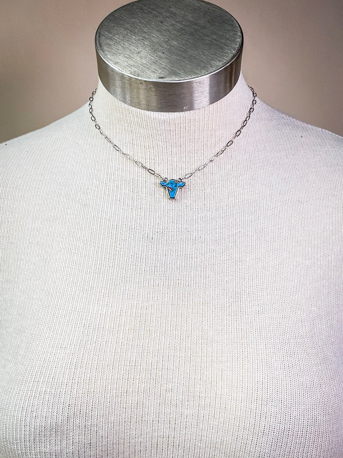 Lulu Cow Pendant Fashion Necklace - Turquoise