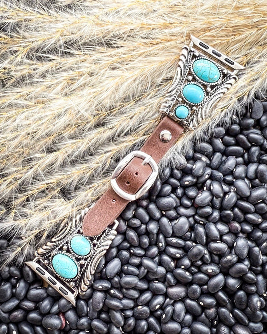 Nellie Western Style Faux Turquoise and Leather Watch Fashion Band