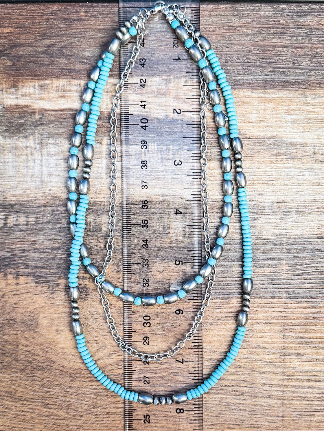 Rowdy Navajo Style Pearl Layered Fashion Necklace - Bead/Turquoise