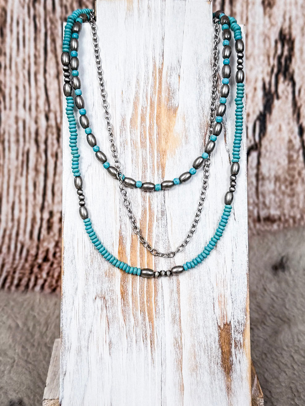 Rowdy Navajo Style Pearl Layered Fashion Necklace - Bead/Turquoise