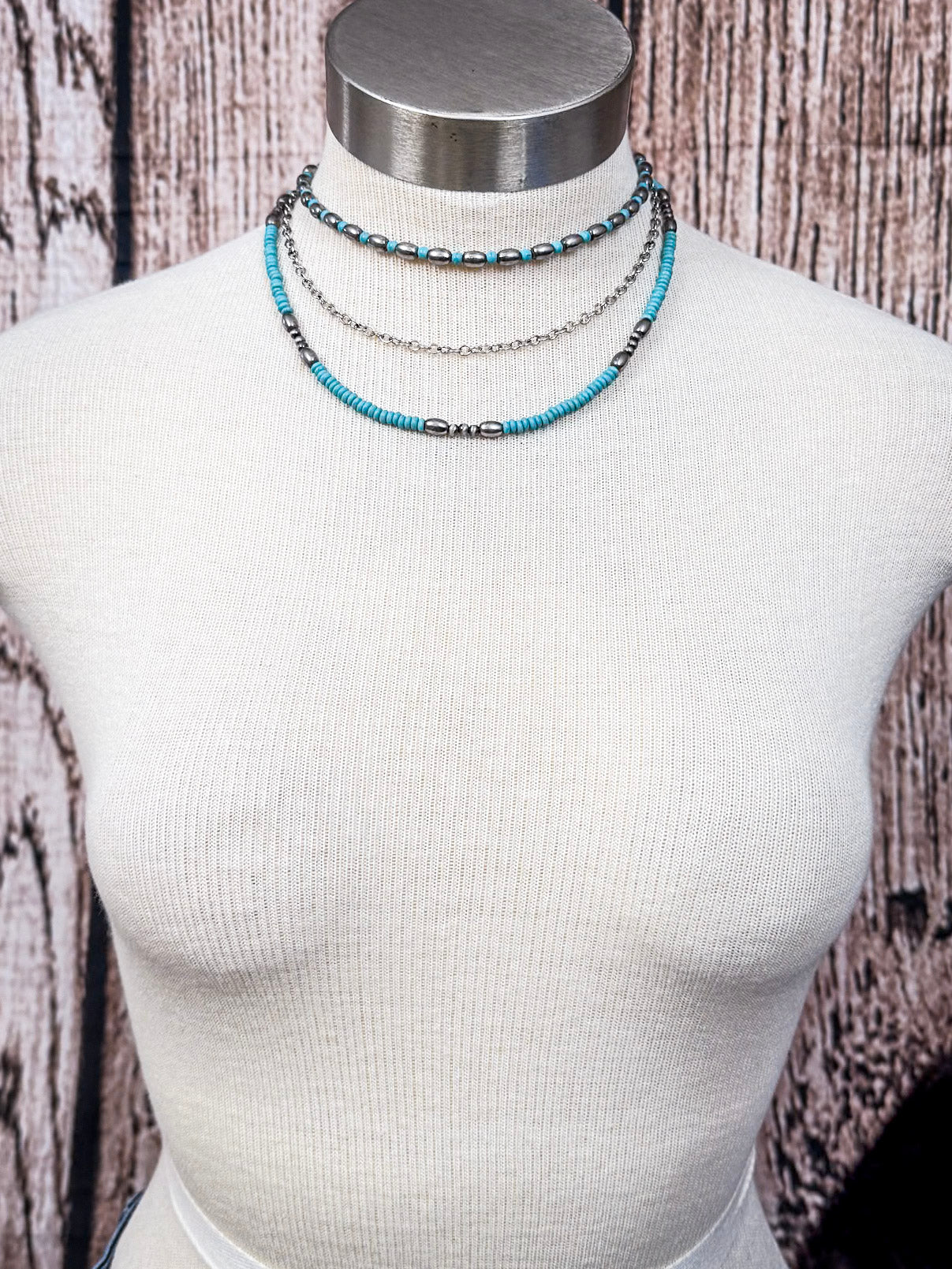 Rowdy Navajo Style Pearl Layered Fashion Necklace - Bead/Turquoise