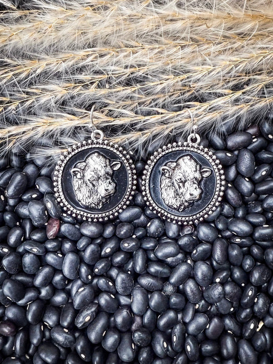 Cow Head Cameo Dangle Fashion Earrings