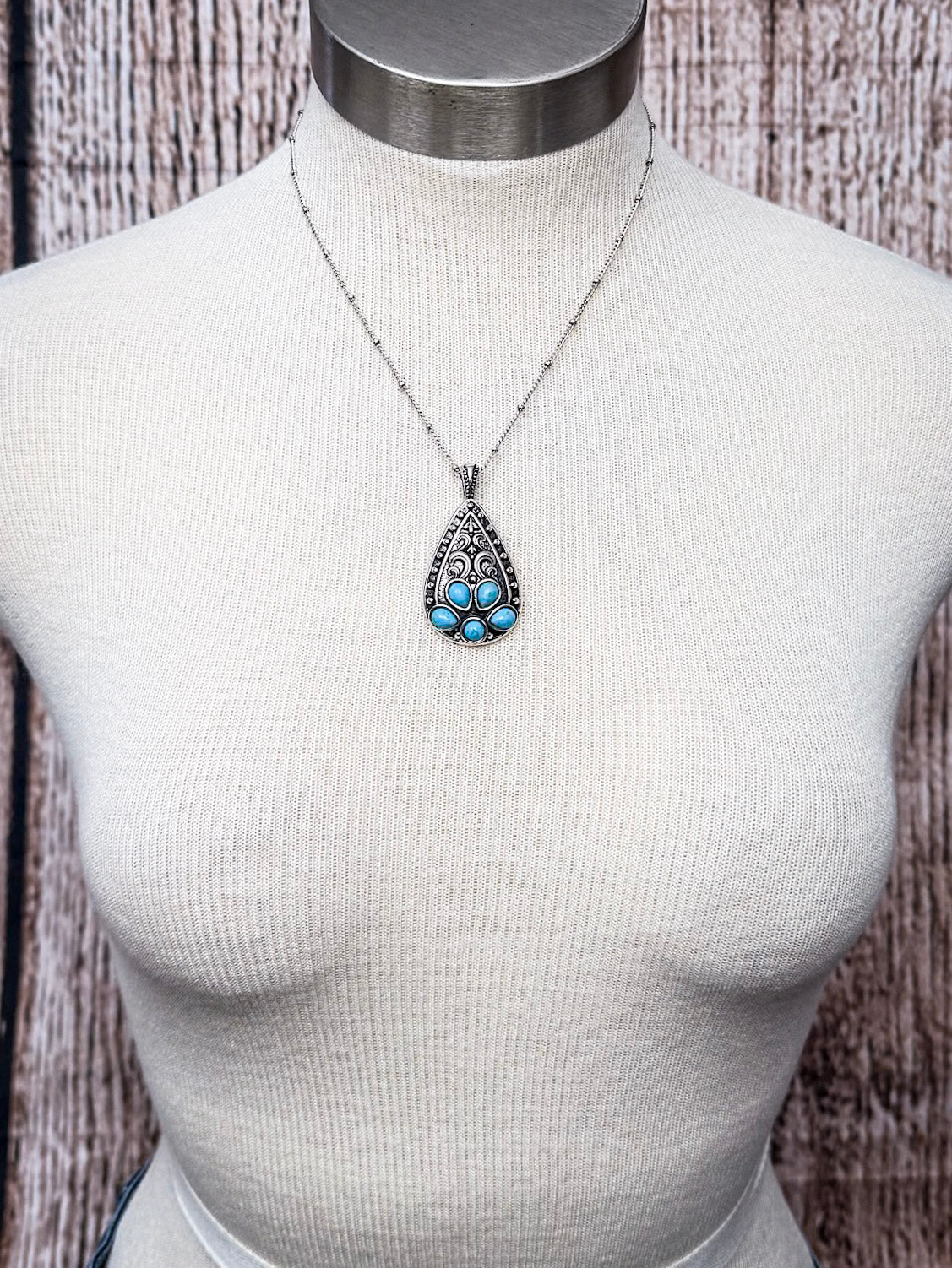Jessamina Western Filigree Teardrop Aqu Stone Fashion Necklace Set