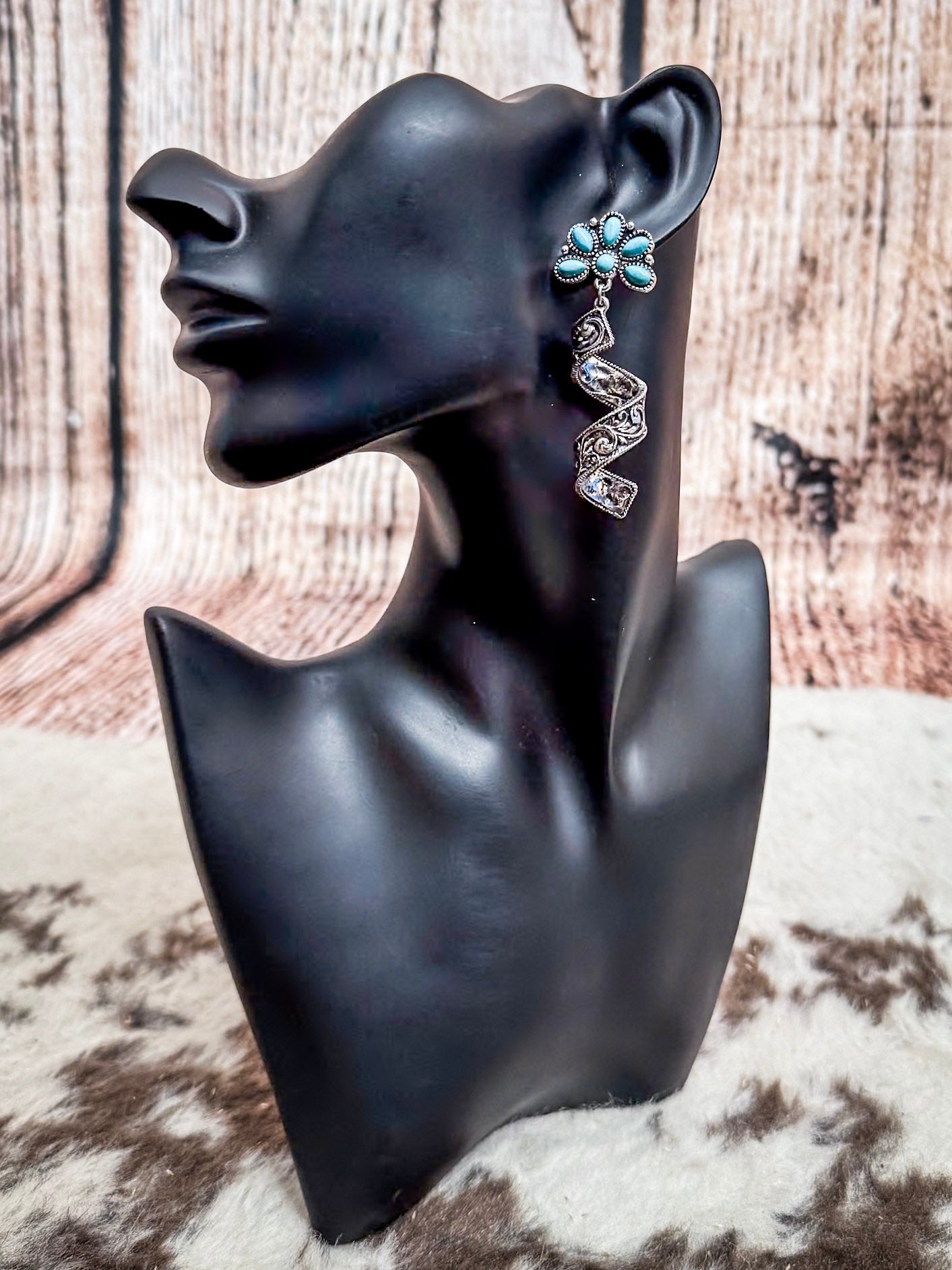 The Desert Bloom Spirals – Filigree & Aqua Flower Fashion Earrings