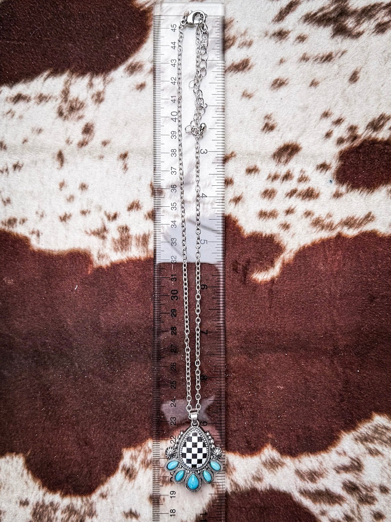 The Rodeo Queen Necklace – Checker Teardrop & Concho Fashion Pendant