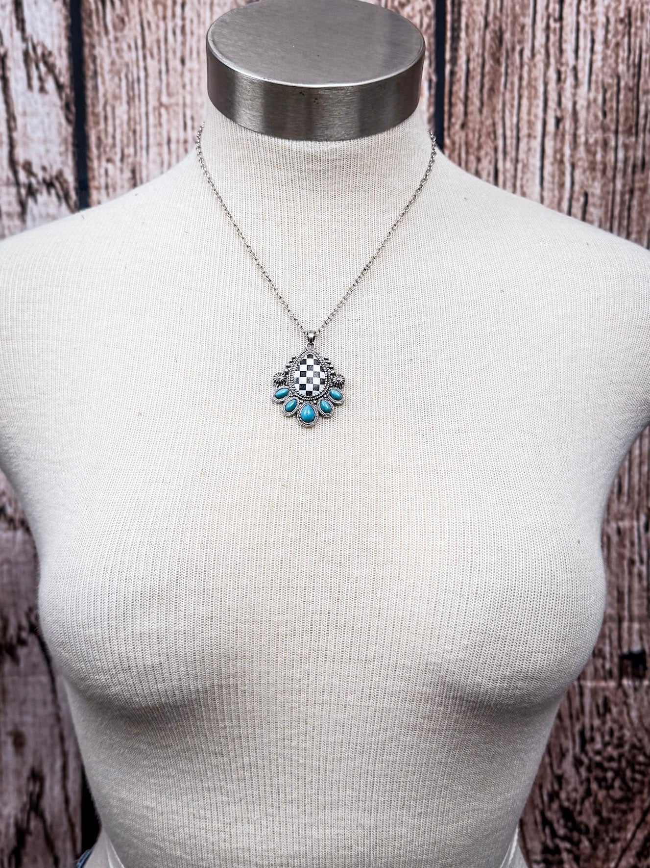 The Rodeo Queen Necklace – Checker Teardrop & Concho Fashion Pendant