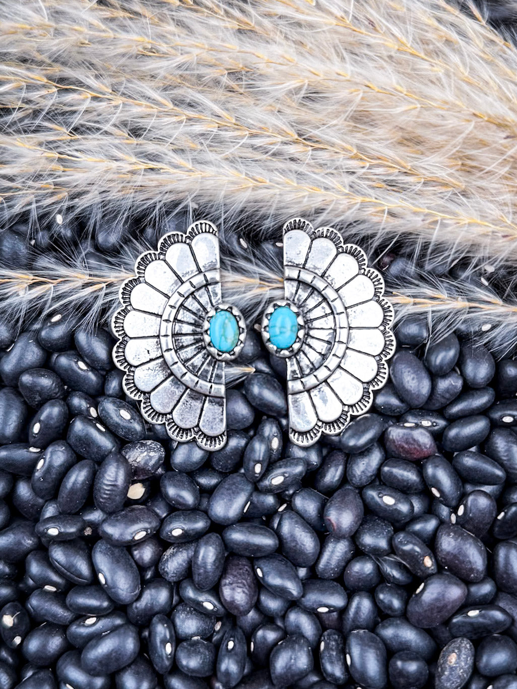 Prairie Halo Fan Concho Fashion Stud Earrings