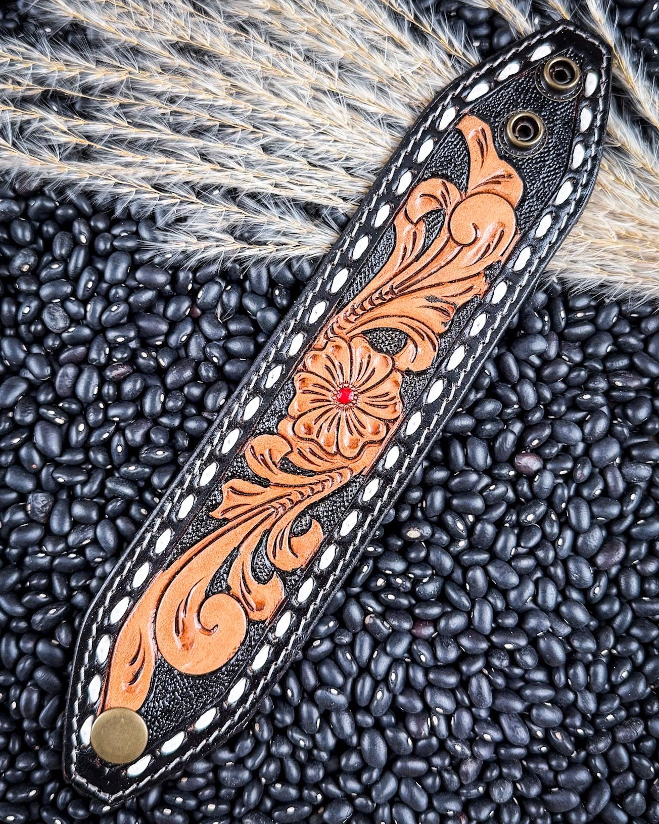 Dust and Petals Tooled Leather Bracelet