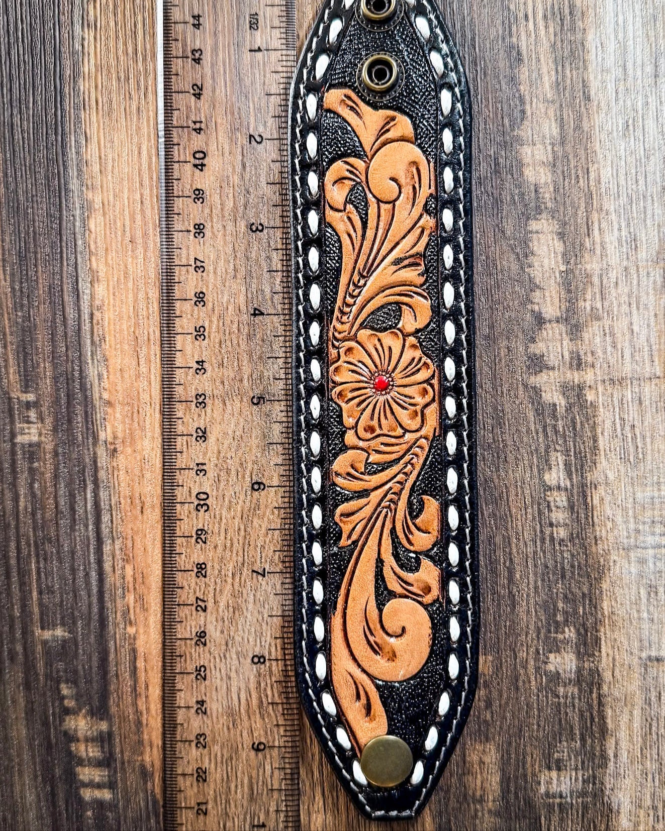 Dust and Petals Tooled Leather Bracelet