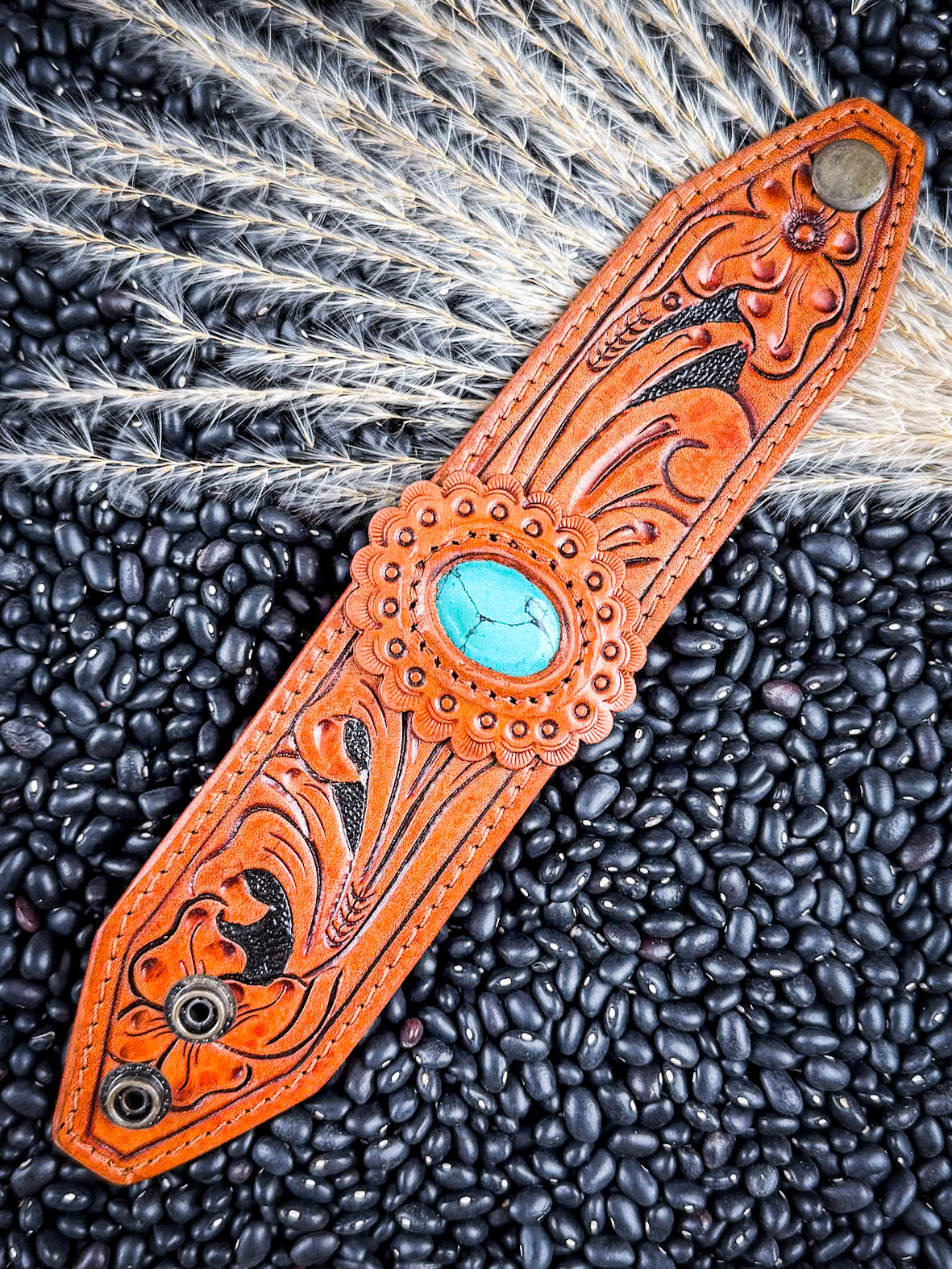 High Desert Bloom Tooled Leather Bracelet