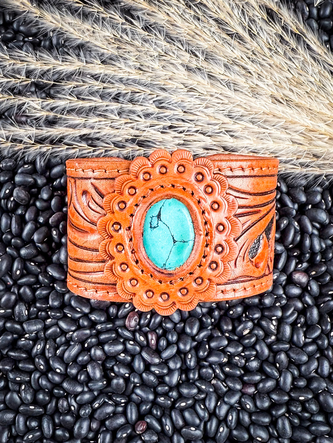 High Desert Bloom Tooled Leather Bracelet