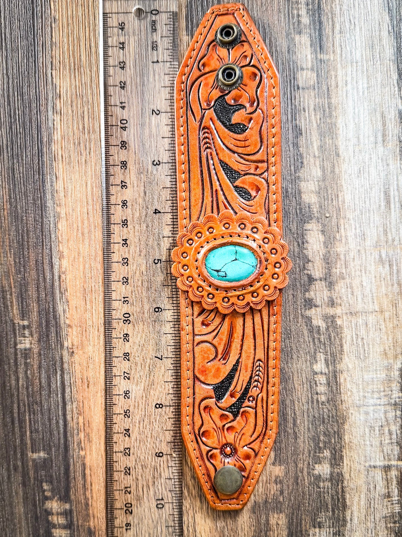 High Desert Bloom Tooled Leather Bracelet