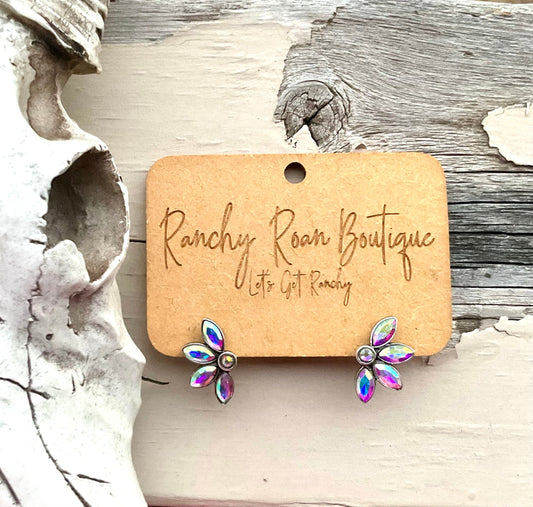 Western Iridescent Floral Stud Earrings