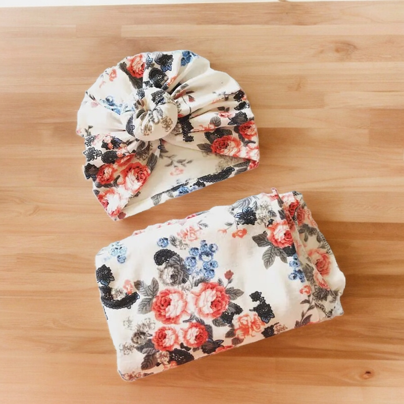 Newborn Floral Swaddle With Hat