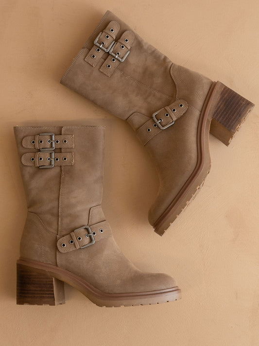 The Rider | Dark Taupe Mid-Calf Moto Boot