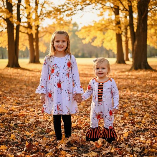 Fall Halloween Outfits: Unicorn Pumpkin Dress & Romper Set, Sibling Thanksgiving