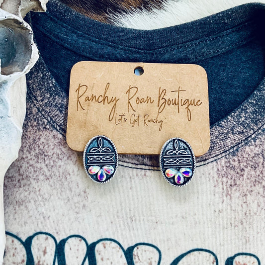 Western Boot Stitch Stone Stud Earrings