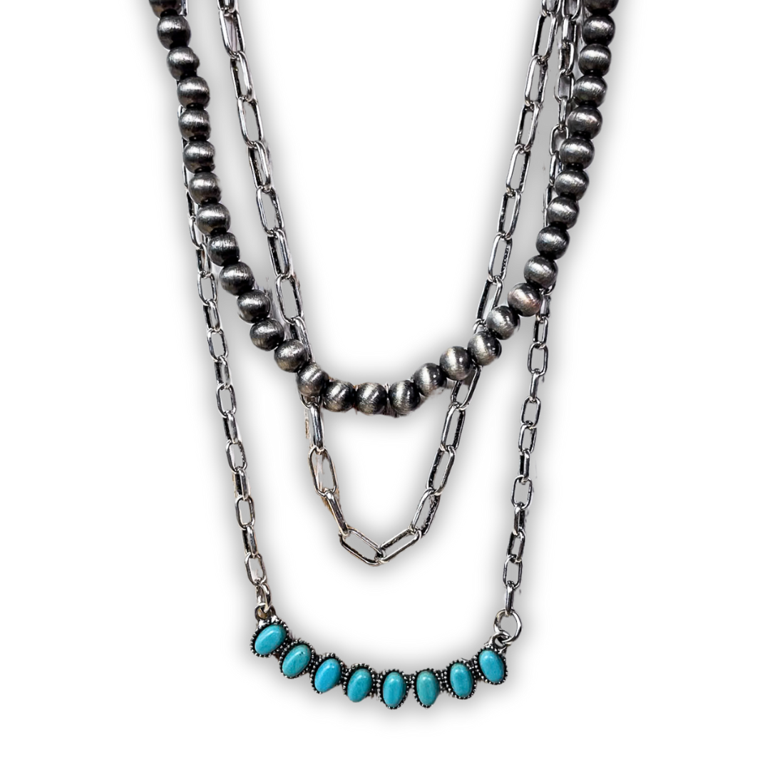 Lenna Navajo Style Pearl Layered Fashion Necklace