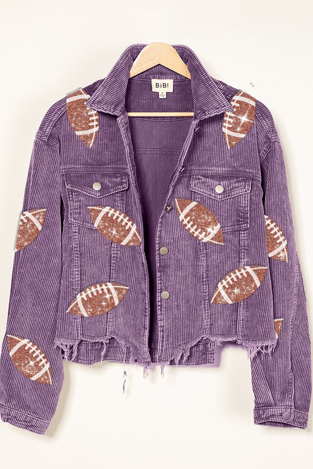 BiBi Football Sequin Embroidery Washed Corduroy Jacket - SmorgeousByGina