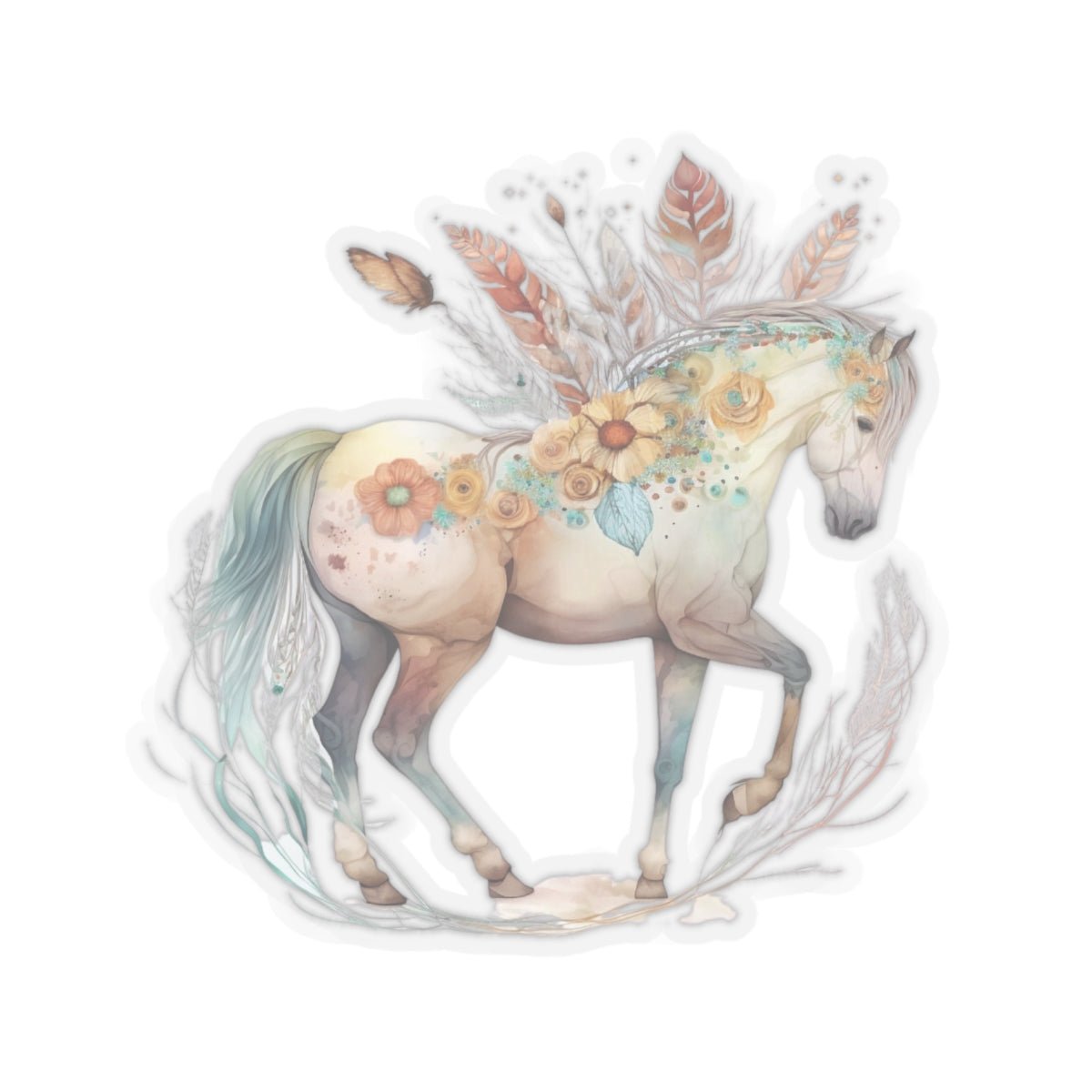 Boho Horse, Floral and Feathers Kiss-Cut Stickers - SmorgeousByGina