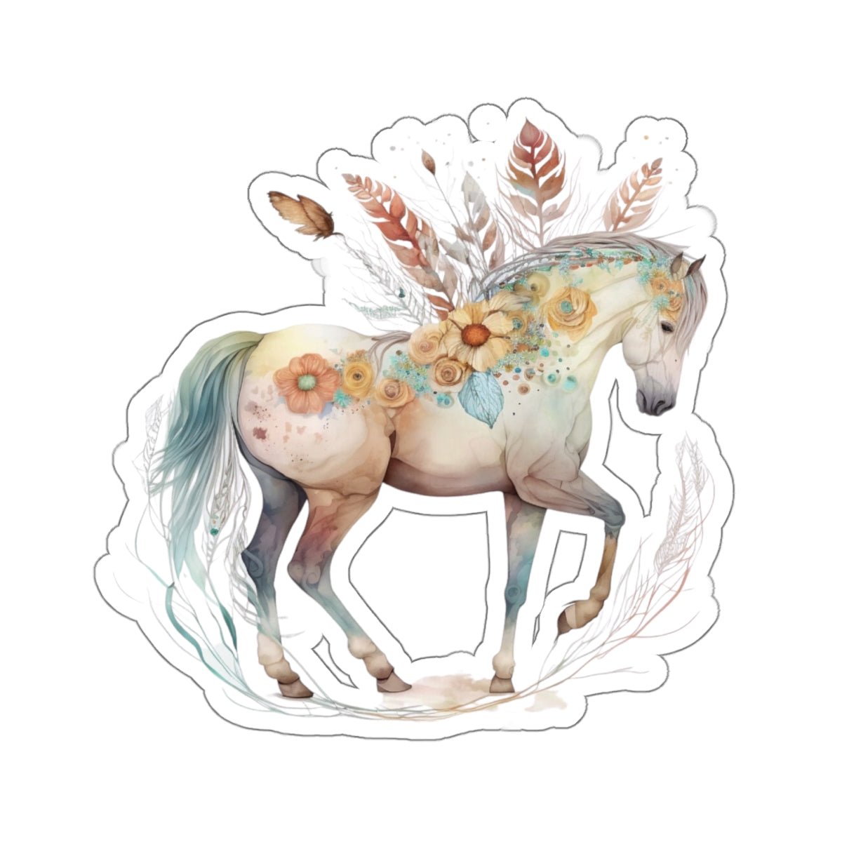 Boho Horse, Floral and Feathers Kiss-Cut Stickers - SmorgeousByGina