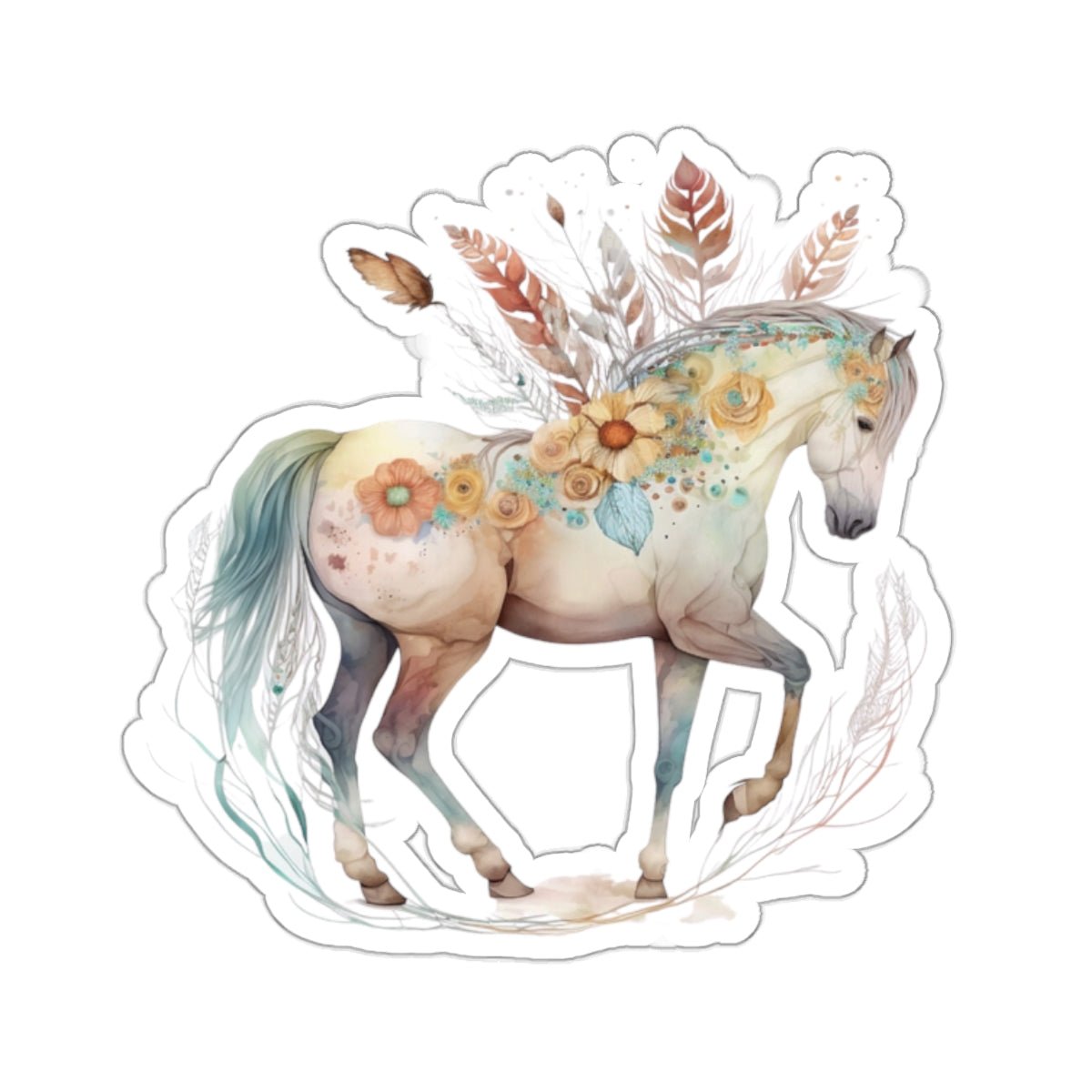 Boho Horse, Floral and Feathers Kiss-Cut Stickers - SmorgeousByGina