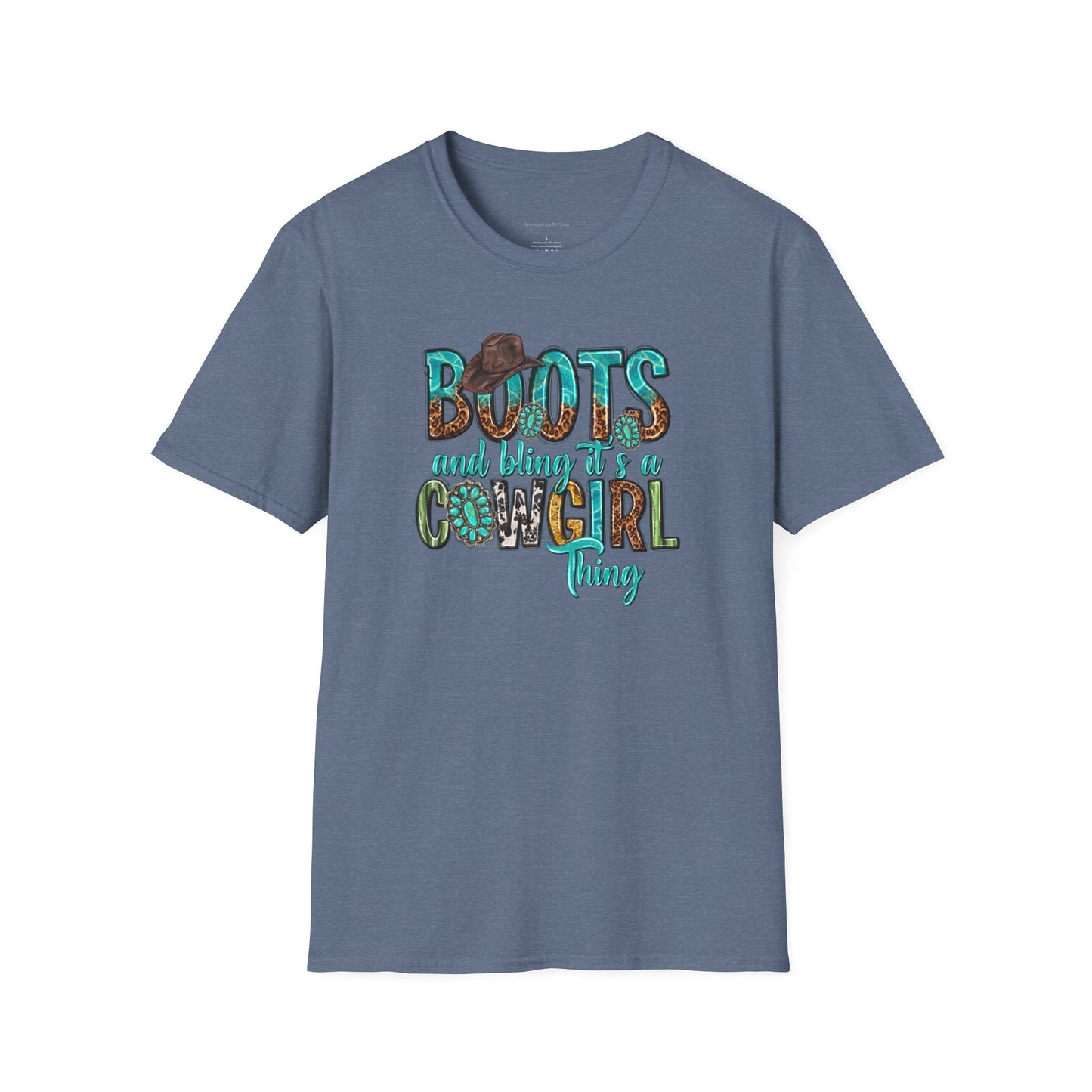 Boots and Bling, Cowgirl Shirt, Turquoise and Leopard Shirt, Rodeo Tee, Softstyle T-Shirt - SmorgeousByGina
