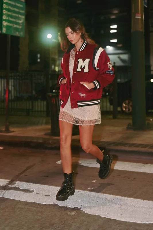 MABLE M Bomber Varsity Jacket with Patch Detail
