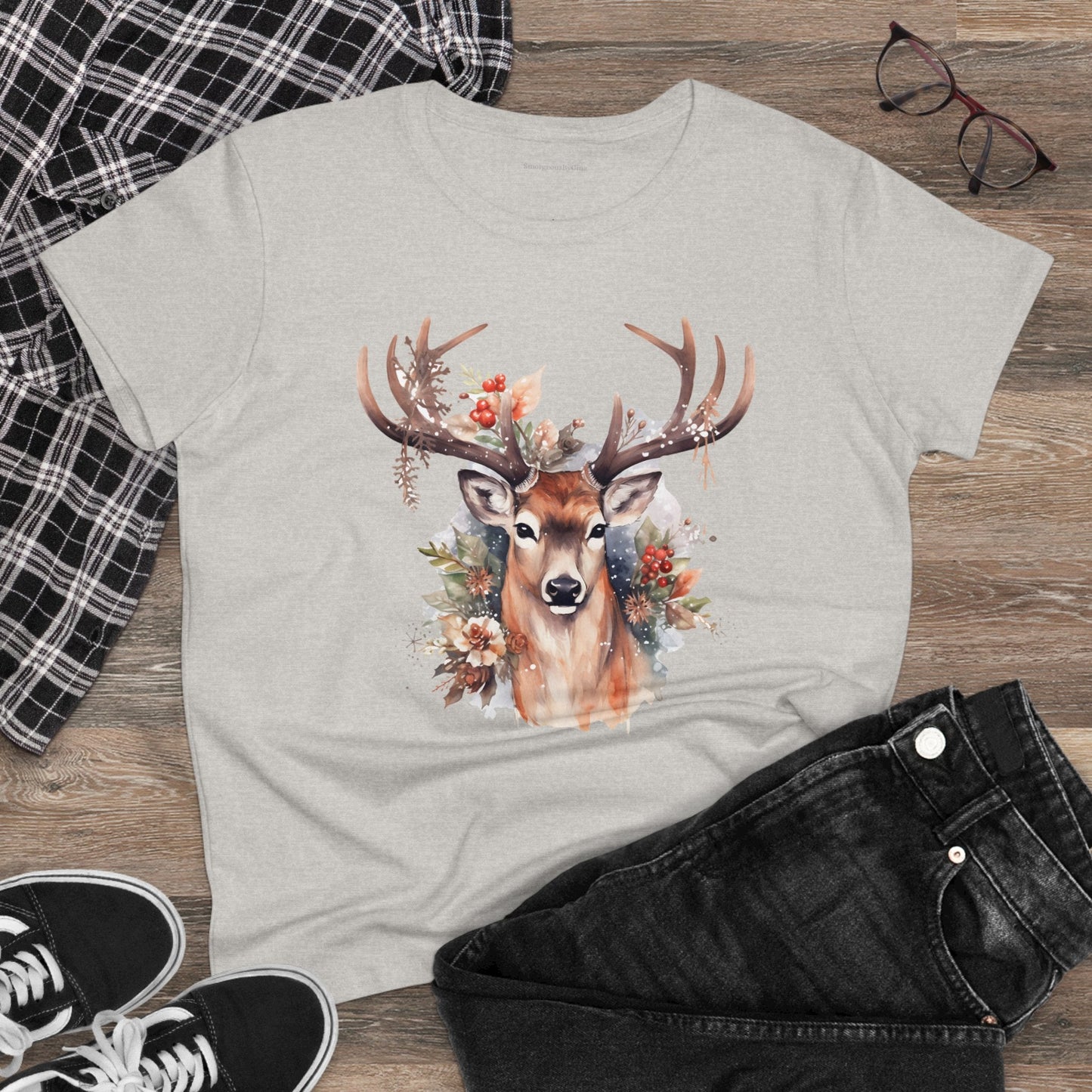 Christmas Deer Women's Midweight Cotton Tee - SmorgeousByGina