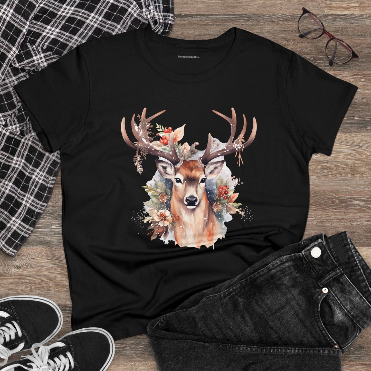 Christmas Deer Women's Midweight Cotton Tee - SmorgeousByGina
