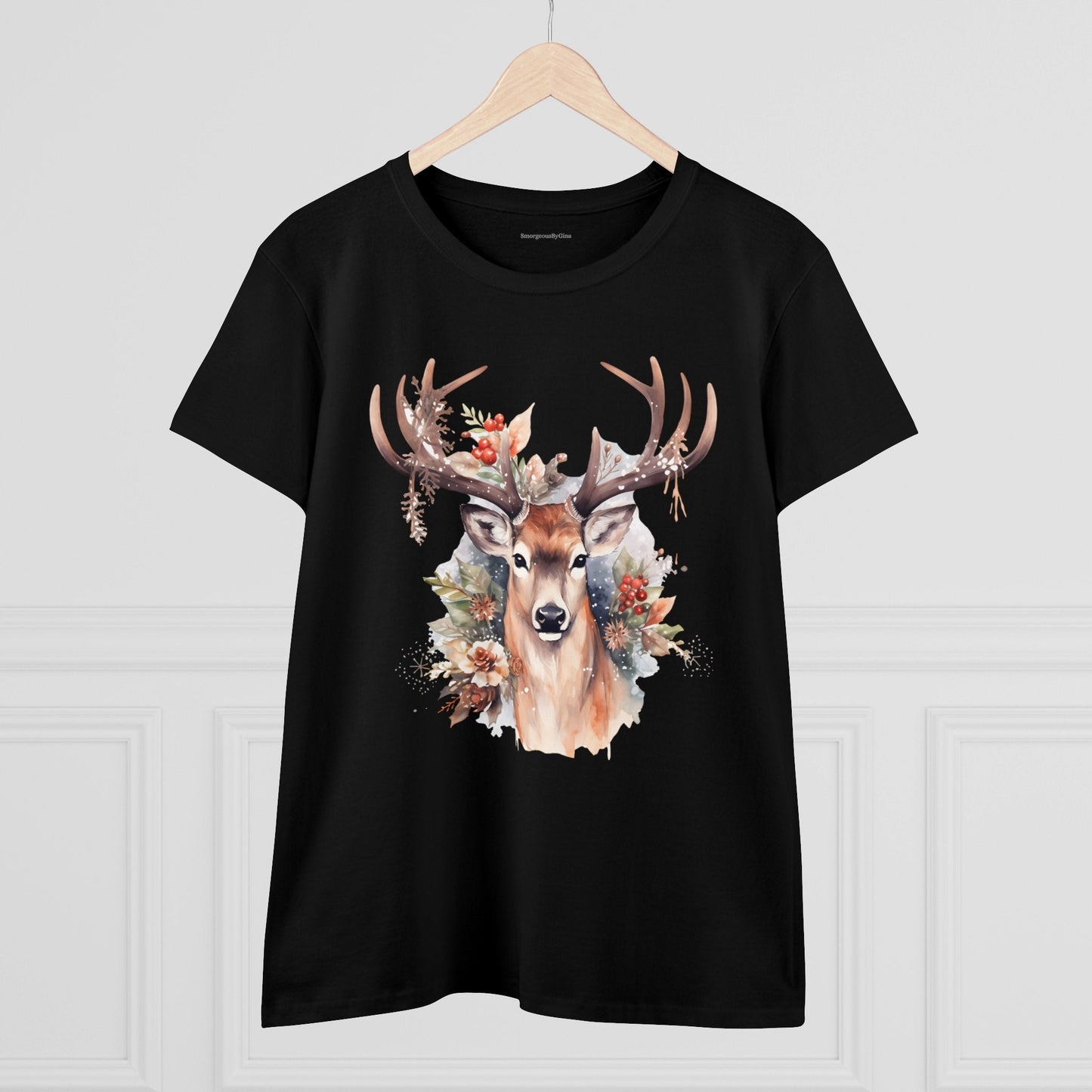 Christmas Deer Women's Midweight Cotton Tee - SmorgeousByGina