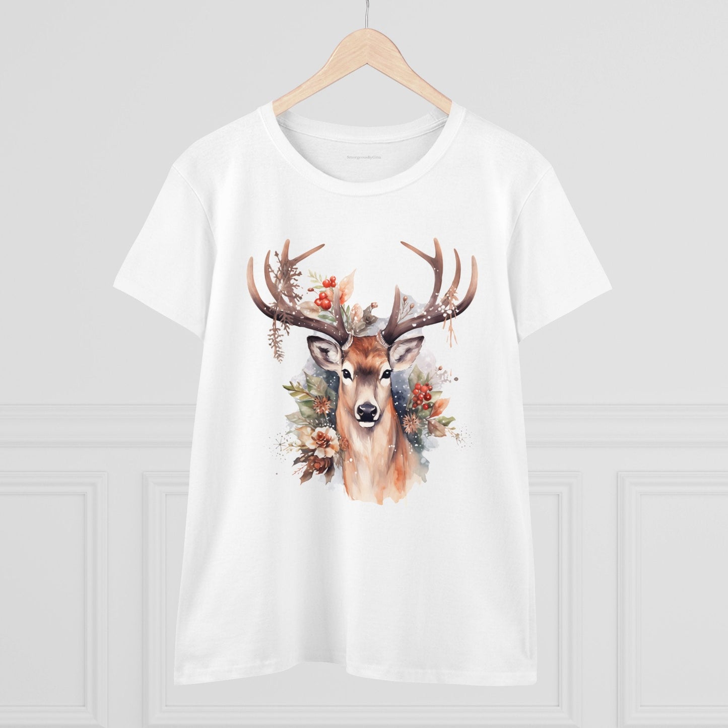 Christmas Deer Women's Midweight Cotton Tee - SmorgeousByGina