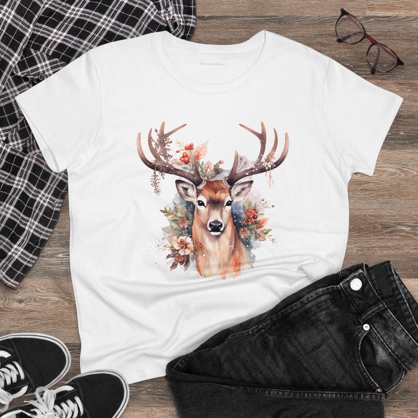 Christmas Deer Women's Midweight Cotton Tee - SmorgeousByGina