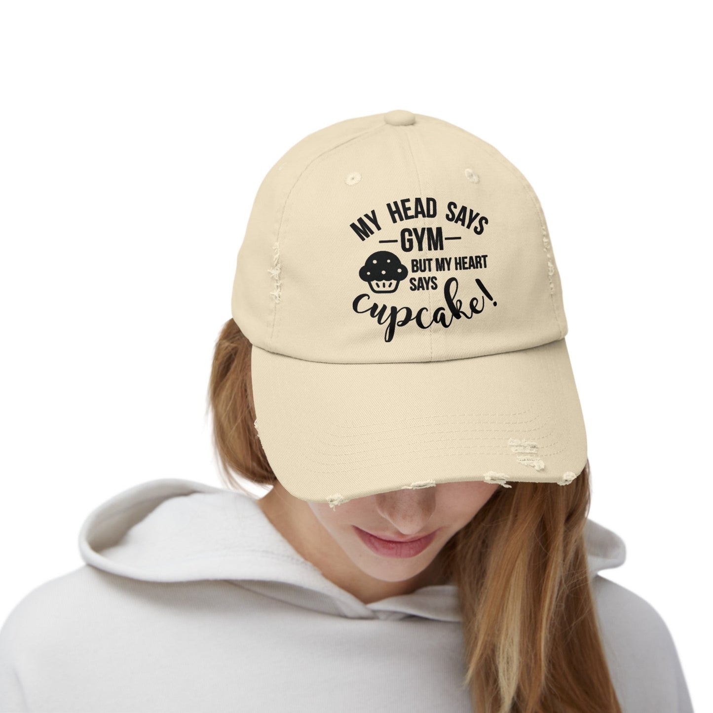 Cupcake vs Gym Cap, Cupcake Cap, Unisex Distressed Cap, Funny Hat - SmorgeousByGina