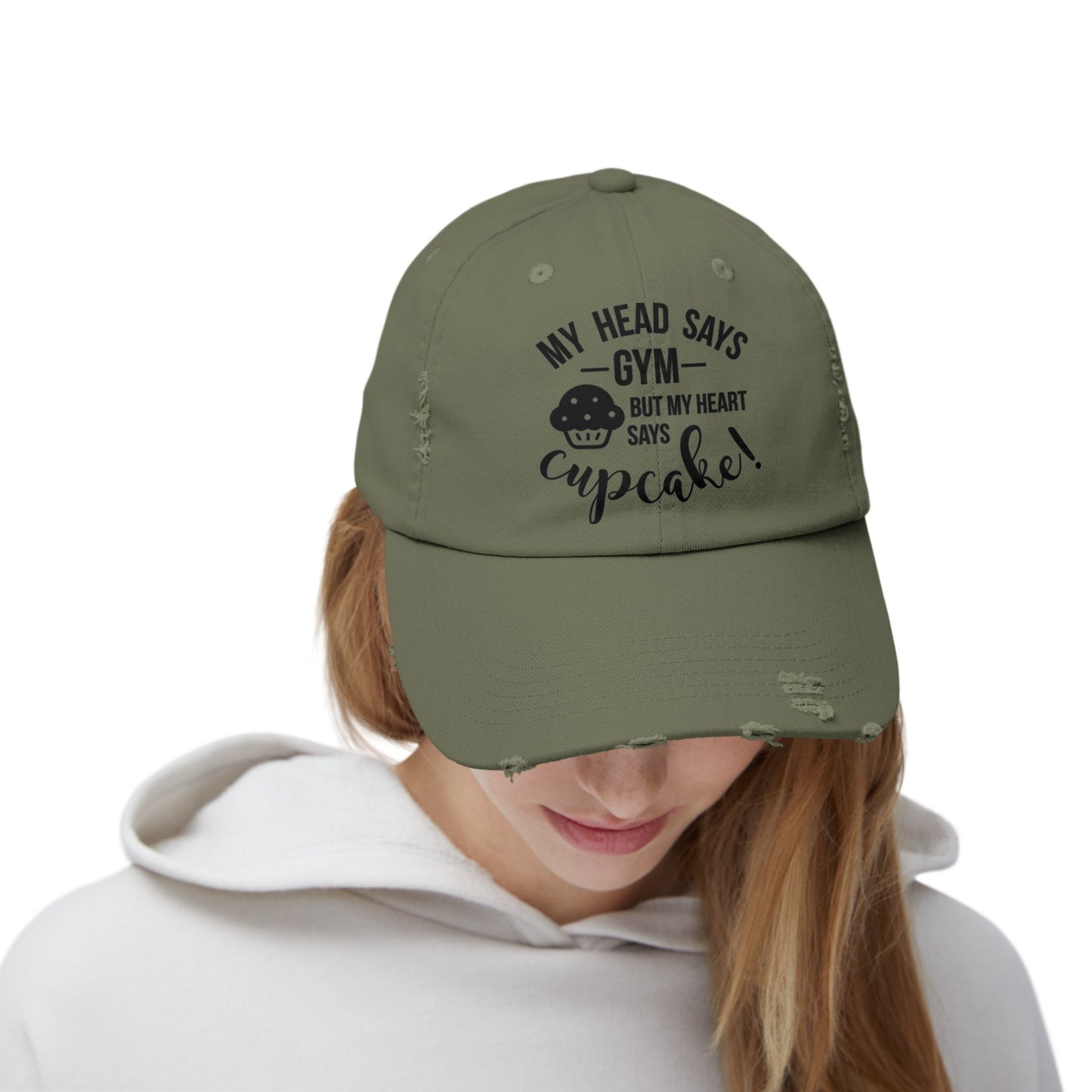 Cupcake vs Gym Cap, Cupcake Cap, Unisex Distressed Cap, Funny Hat - SmorgeousByGina