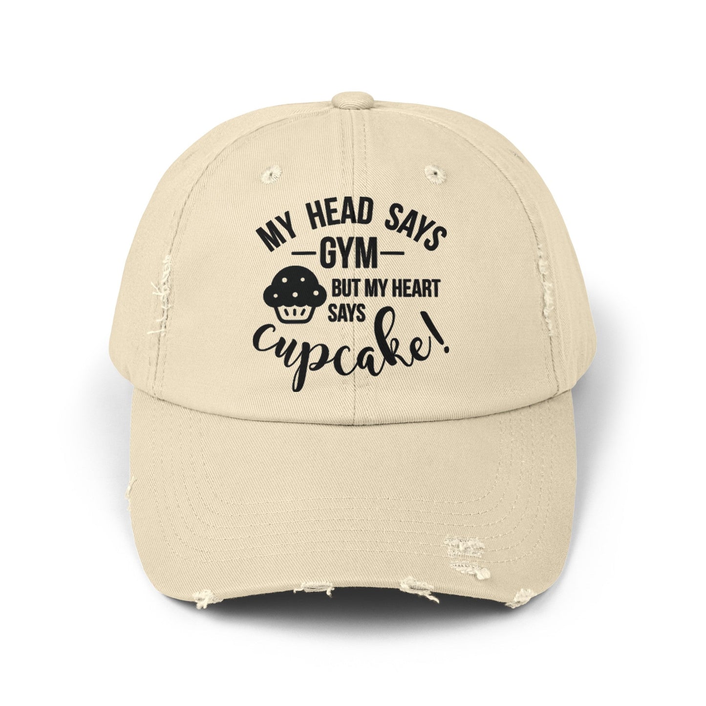 Cupcake vs Gym Cap, Cupcake Cap, Unisex Distressed Cap, Funny Hat - SmorgeousByGina
