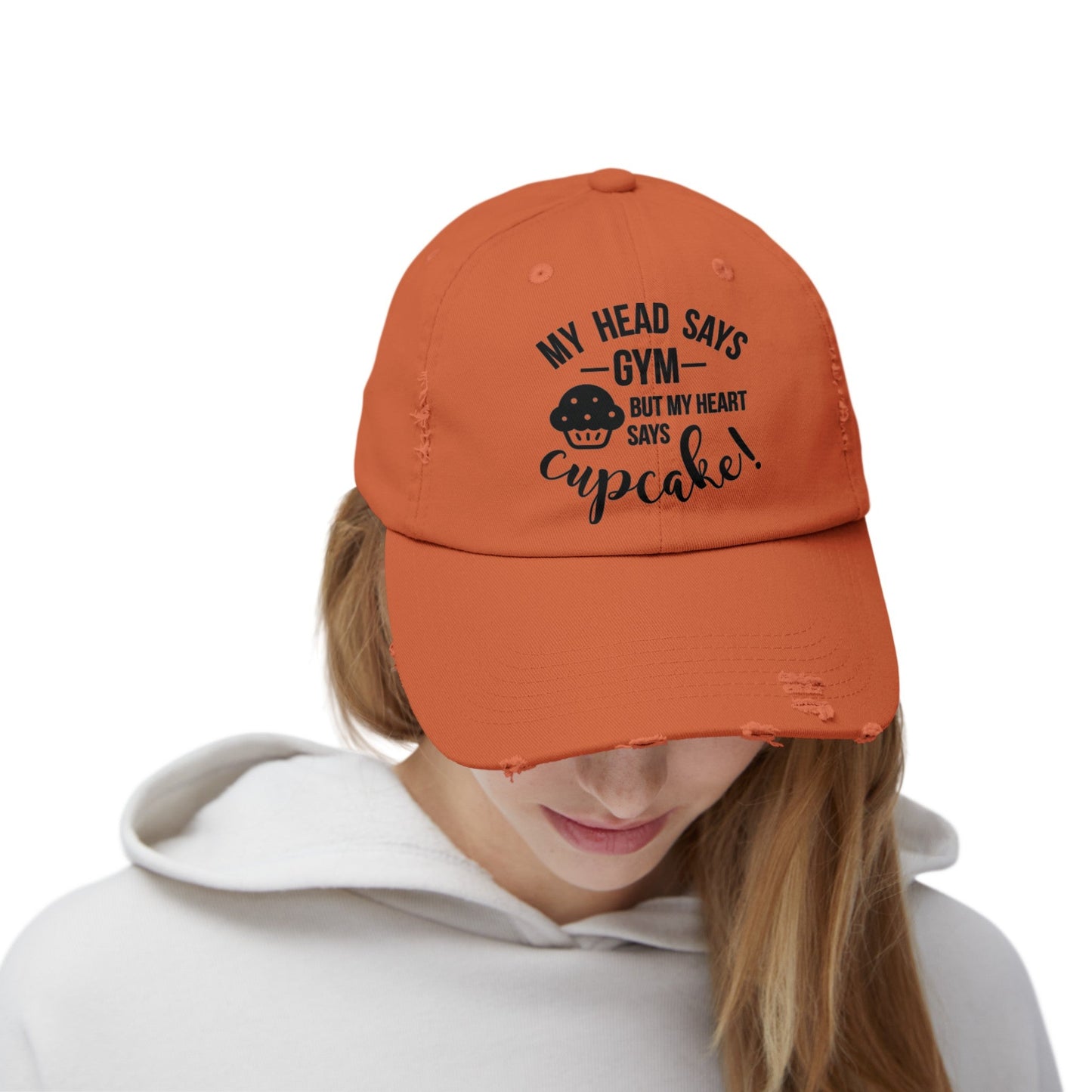 Cupcake vs Gym Cap, Cupcake Cap, Unisex Distressed Cap, Funny Hat - SmorgeousByGina