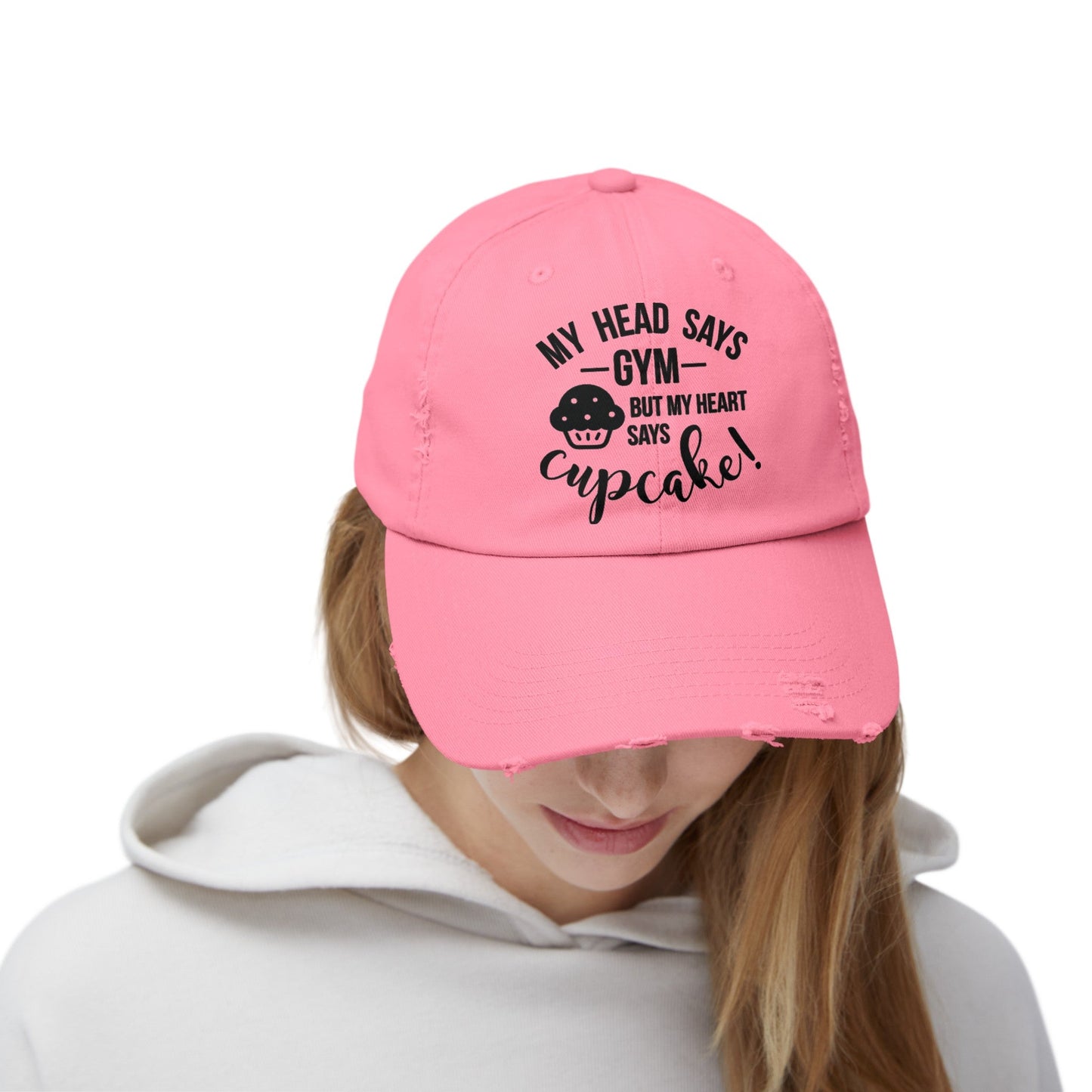 Cupcake vs Gym Cap, Cupcake Cap, Unisex Distressed Cap, Funny Hat - SmorgeousByGina