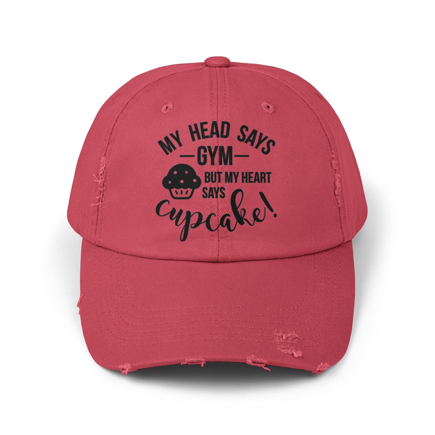 Cupcake vs Gym Cap, Cupcake Cap, Unisex Distressed Cap, Funny Hat - SmorgeousByGina