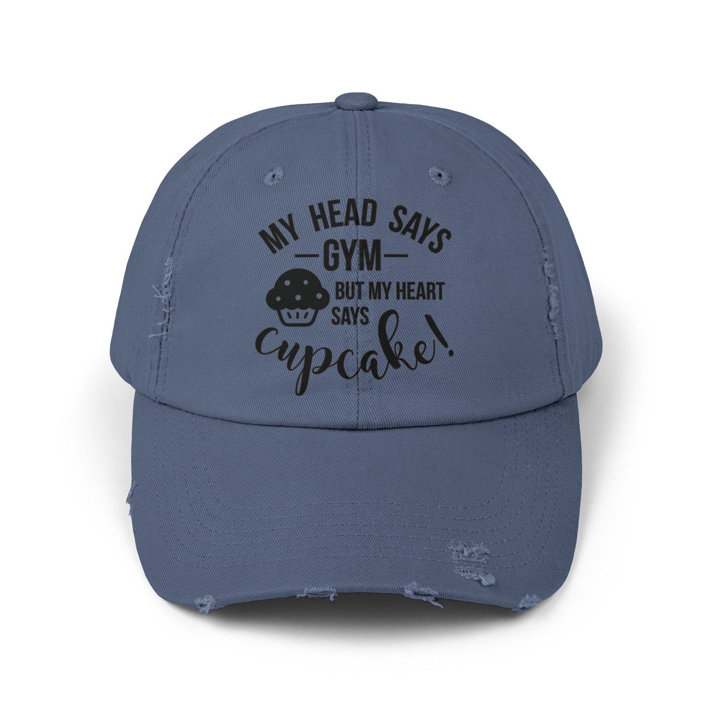 Cupcake vs Gym Cap, Cupcake Cap, Unisex Distressed Cap, Funny Hat - SmorgeousByGina