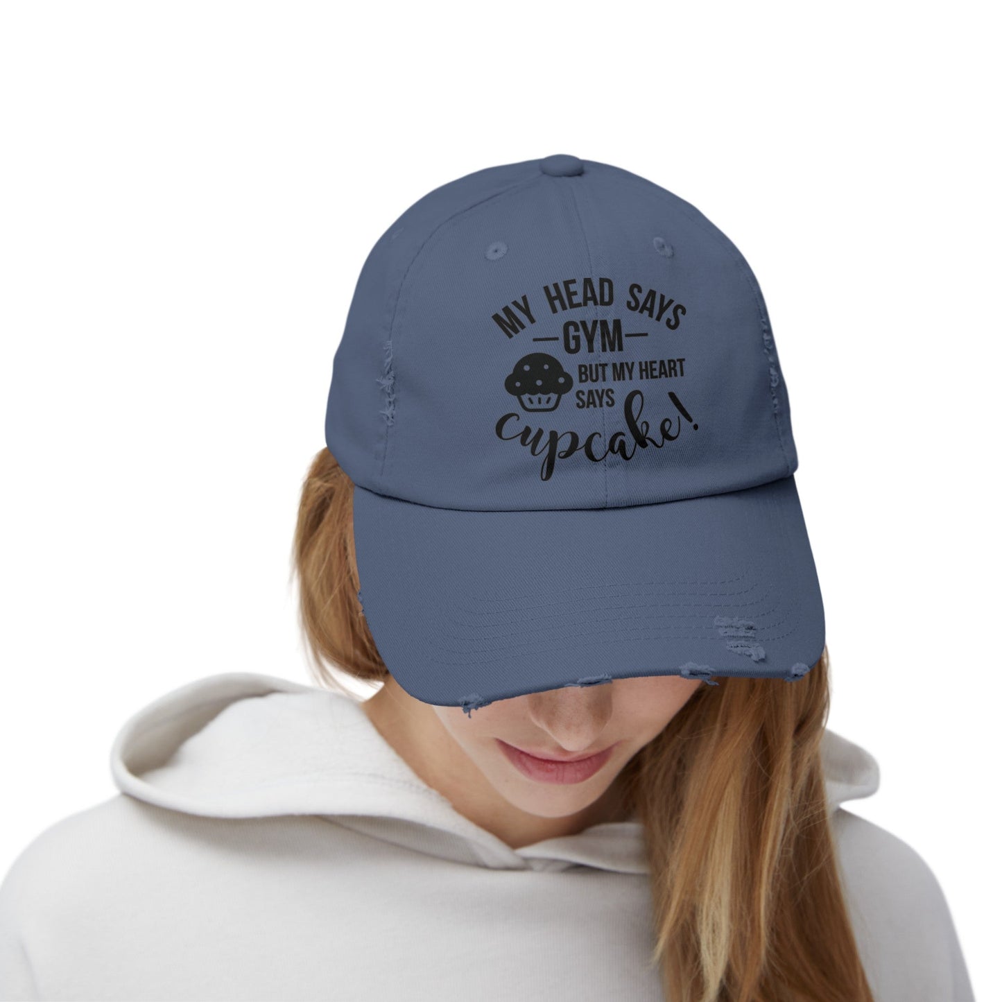 Cupcake vs Gym Cap, Cupcake Cap, Unisex Distressed Cap, Funny Hat - SmorgeousByGina
