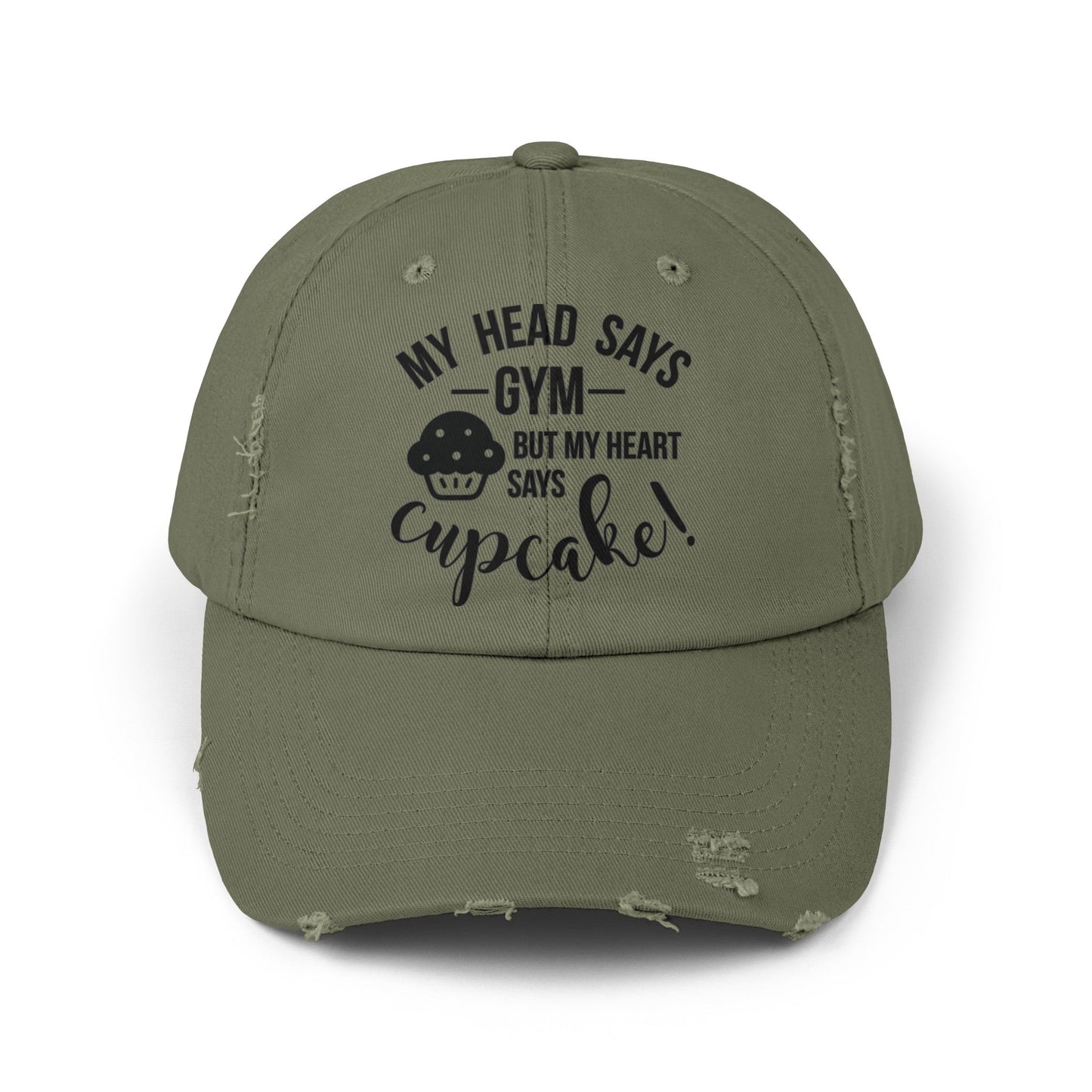 Cupcake vs Gym Cap, Cupcake Cap, Unisex Distressed Cap, Funny Hat - SmorgeousByGina
