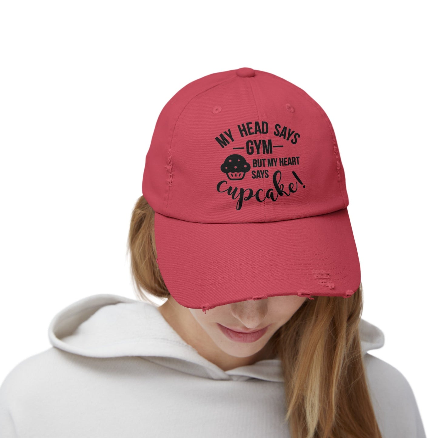 Cupcake vs Gym Cap, Cupcake Cap, Unisex Distressed Cap, Funny Hat - SmorgeousByGina