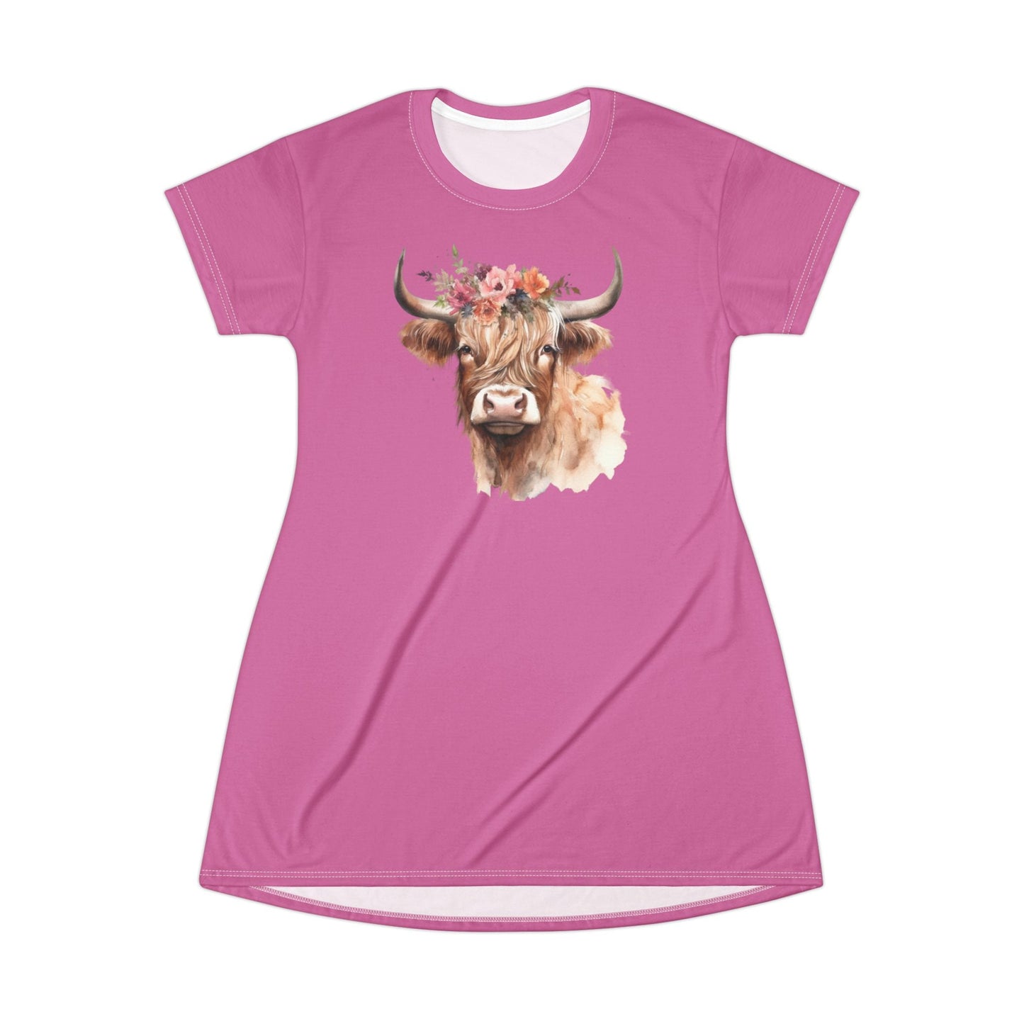 Fuzzy Floral Cow T - Shirt Dress (AOP) - SmorgeousByGina