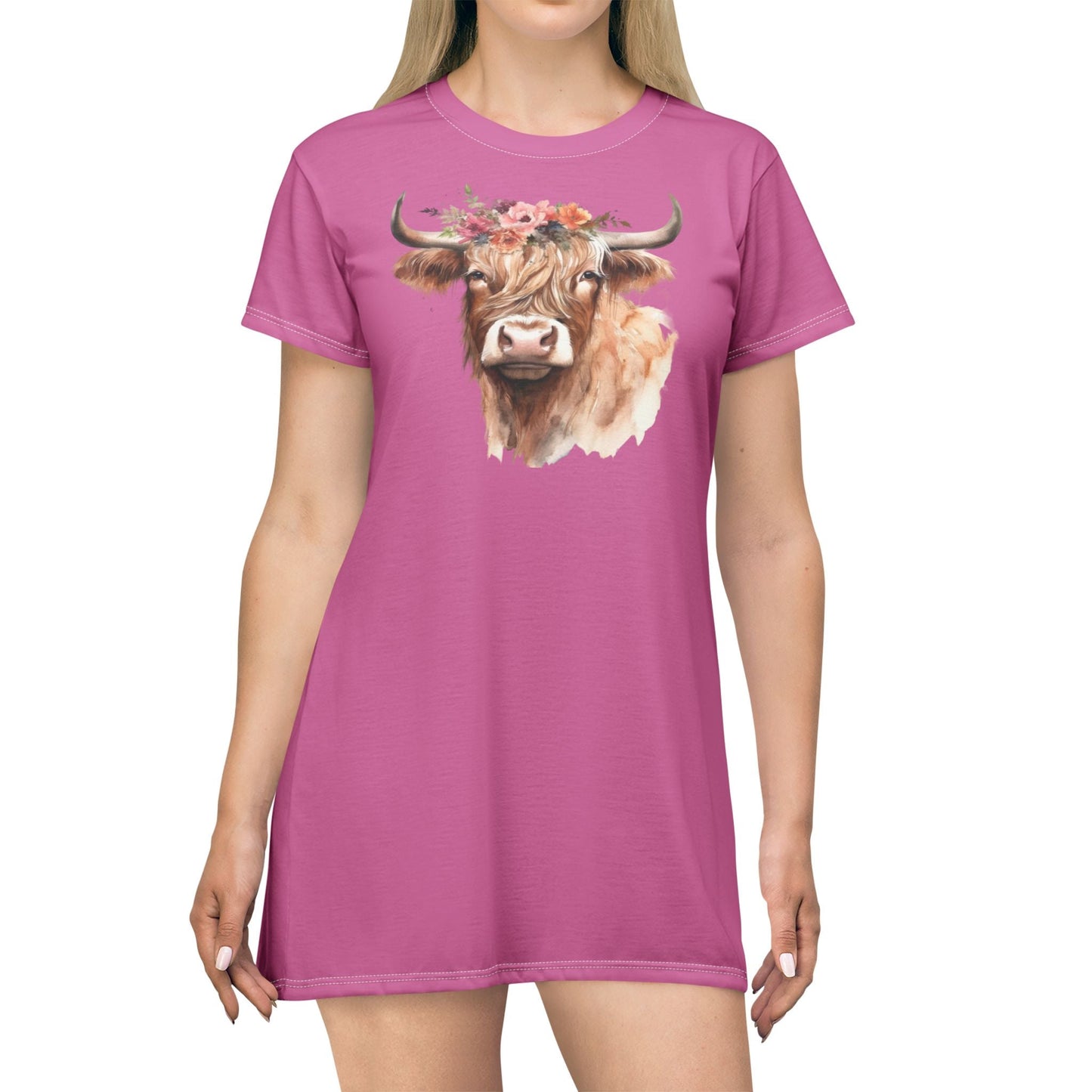 Fuzzy Floral Cow T - Shirt Dress (AOP) - SmorgeousByGina